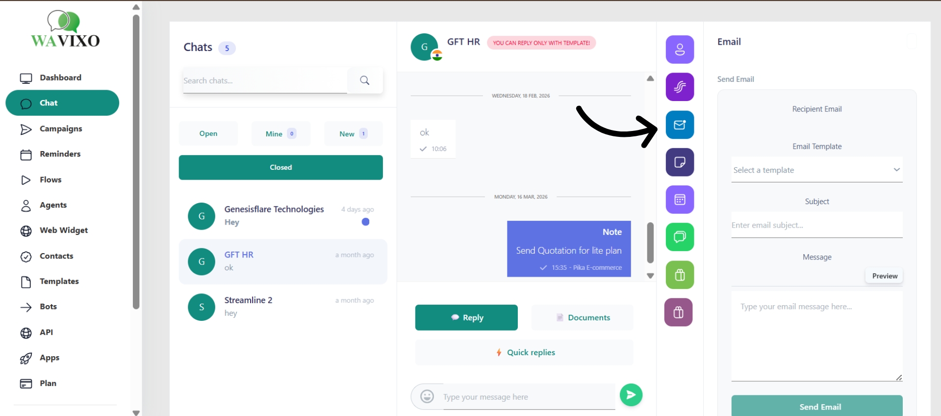 Send emails from chat panel